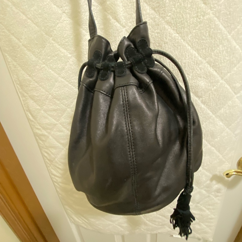 Lucky Brand Black Leather Drawstring Purse